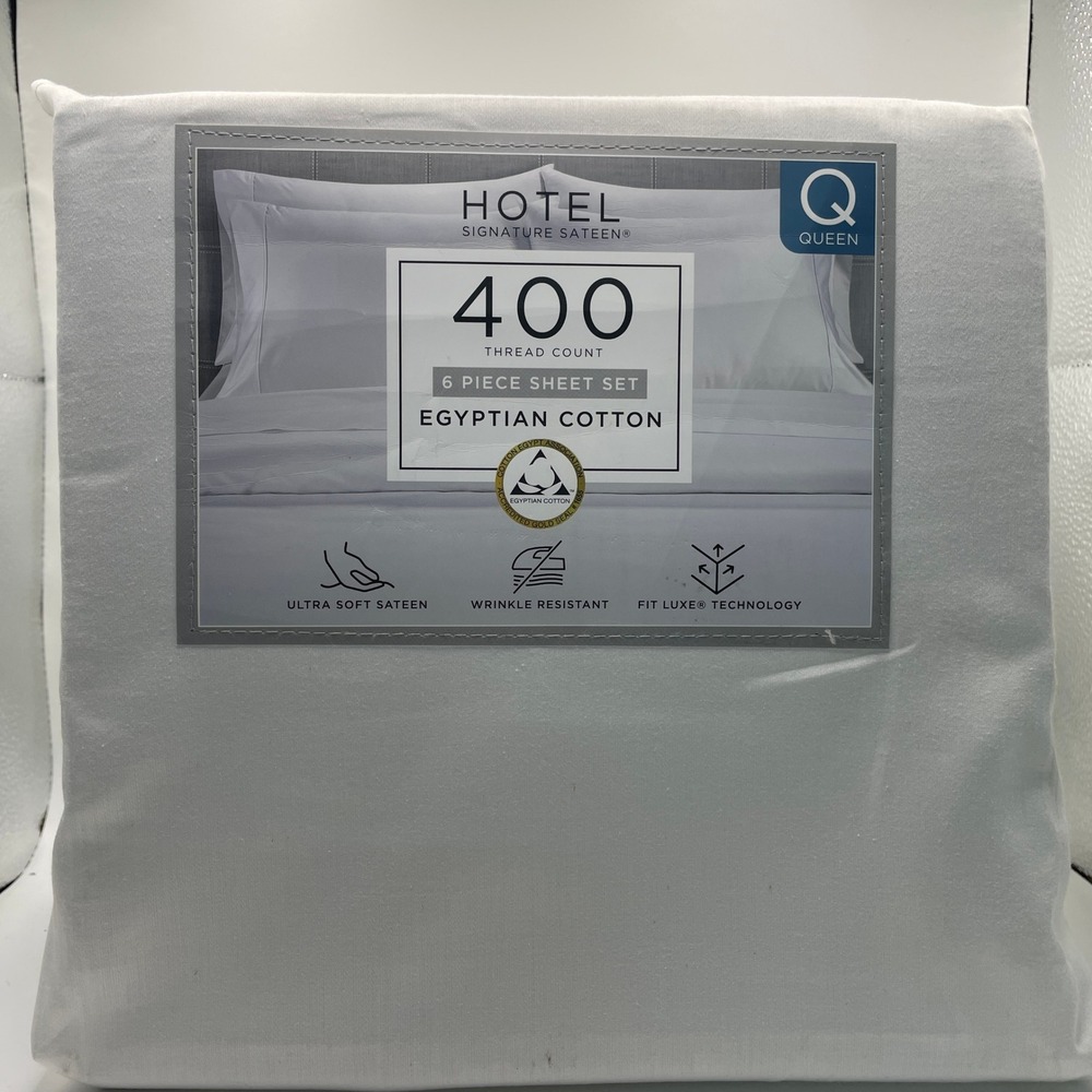 Hotel Signature Sateen 6 Piece Sheet Set Q White NEW 400TC Egyptian Cotton
